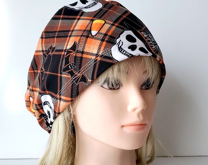stretchy scrub cup, surgical euro hat, Halloween Skeleton - FifthCraftyStreet