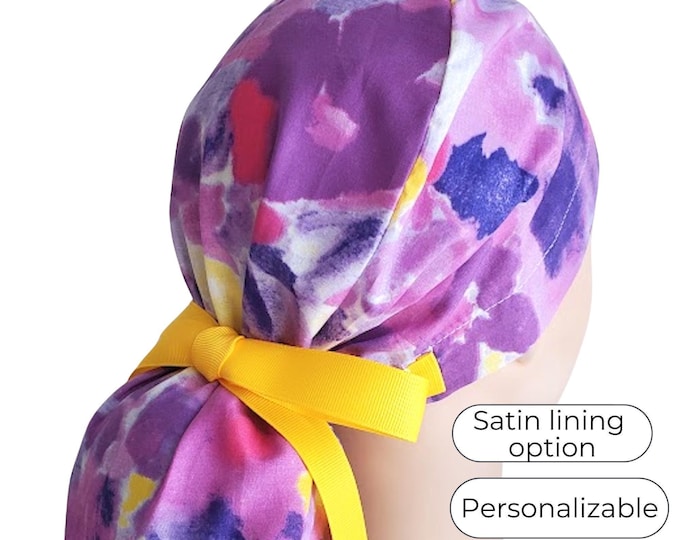 Floral Ponytail Scrub Cap for Women - Surgical Cap with Satin Lining Option