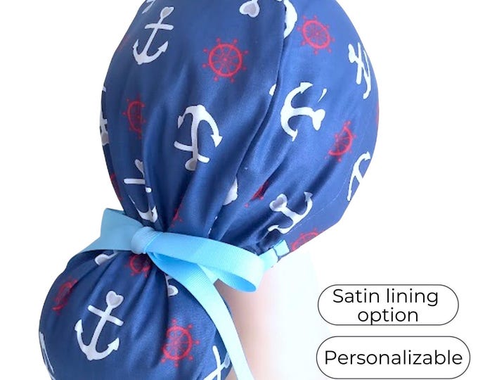 Ancor Ponytail Scrub Cap - Nurse hat Satin Lined Option