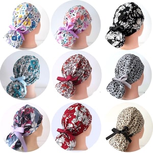 Ponytail Scrub Cap for Women – Satin Lined Surgical Hat with Buttons – Personalized Nurse Gift