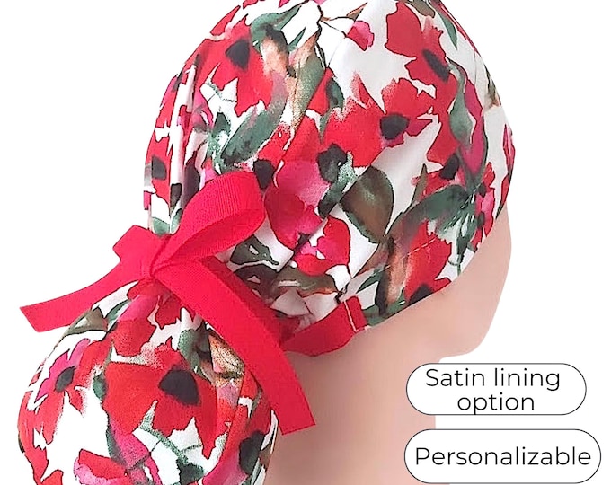 Satin Lined Option Scrub Caps for Women with Ponytail Holder - FifthCraftyStreet