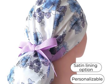Floral Ponytail Surgical Cap for Women  with Satin Lining Option