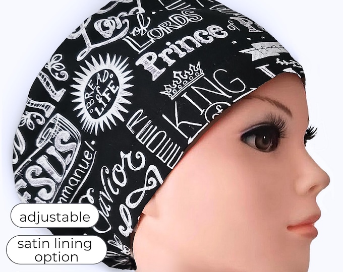 Surgical Scrub Hat: Christian Faith Print - Adjustable, Satin Lined Option