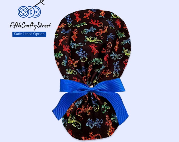 Salamander Ponytail Scrub Cap for Women - Surgical Cap with Silky Satin Lining Option - FifthCraftyStreet