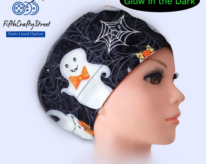Euro Scrub Cap - Adjustable - Satin Lining option - Ghost Glow in the Dark - FifthCraftyStreet