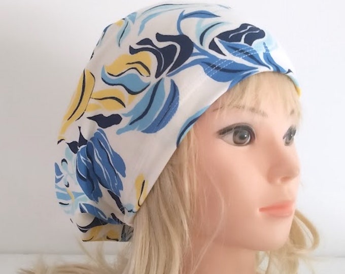 surgical euro stretchy scrub cup, sky blue white scrub hat - FifthCraftyStreet
