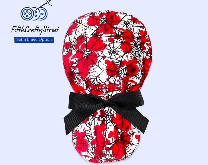 Bloody Spider Web Surgical Cap - Pumpkin Scrub Nurse Hat - Satin Lined option - FifthCraftyStreet