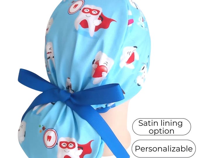 Dental Ponytail Scrub Cap for Women - Surgical Cap with Satin Lining option - FifthCraftyStreet