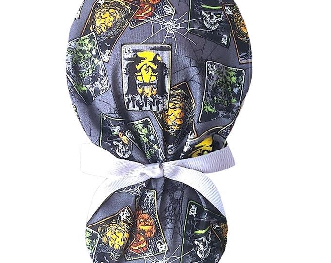 Halloween Ponytail Scrub Cap - Surgical Cap for Women Satin Lined - FifthCraftyStreet