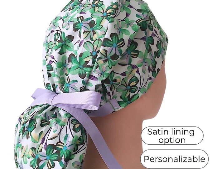 Floral Scrub Caps Ponytail with Satin Lined Option - FifthCraftyStreet