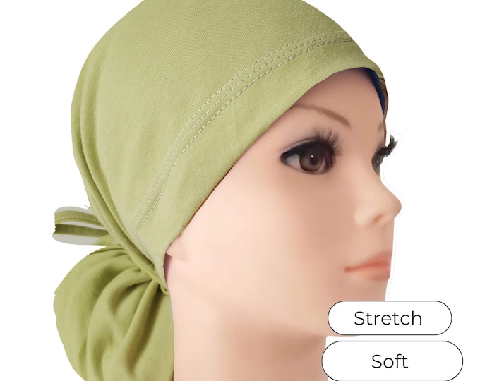 Stretchy Ponytail Scrub:  Lime solid Jersey Soft Adjustable Nurse Cap