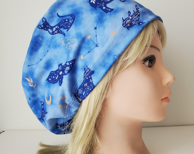 Stretchy Blue Constellation Scrub Cap: Euro Style