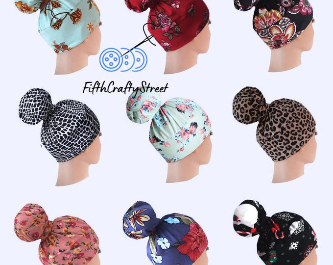 High Bun Scrub Cap: Stretchy Knit Jersey Ponytail Surgical Hat