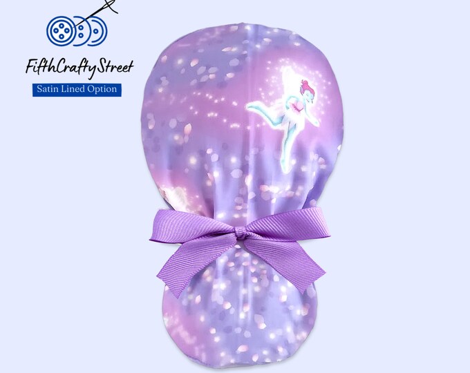 Glow in the Dark Surgical Cap with Ponytail Holder - pixies purple - Satin Lining option - FifthCraftyStreet