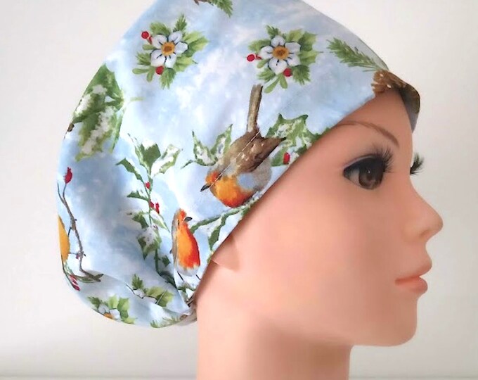 nurse hat with buttons, Christmas, bird, scrub hats for women - FifthCraftyStreet