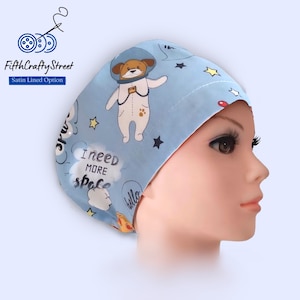 I need more Space - Euro Scrub Cap - Astronaut Dog- Adjustable - Satin Lining option -