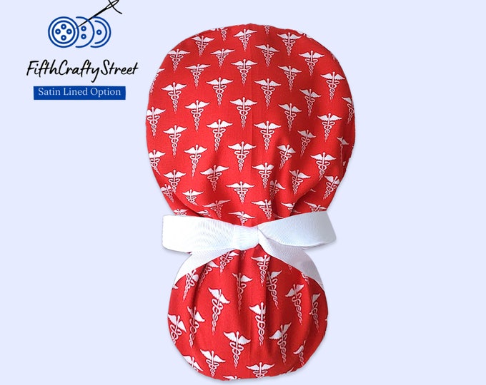 Ponytail Scrub Cap for Women - Surgical Cap with Ponytail Holder - Medical Snake Symbol - FifthCraftyStreet