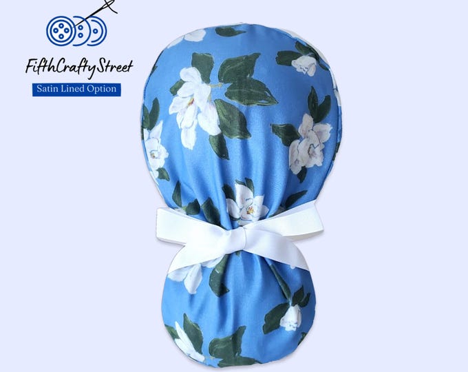 Ponytail Scrub Cap - Surgical Cap - Satin Lining Option - Lavender Blue - FifthCraftyStreet