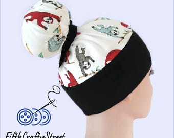 High Bun Scrub Cap, Stretchy Knit Jersey Hats, Sloth - FifthCraftyStreet