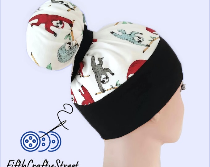 High Bun Scrub Cap, Stretchy Knit Jersey Hats, Sloth - FifthCraftyStreet