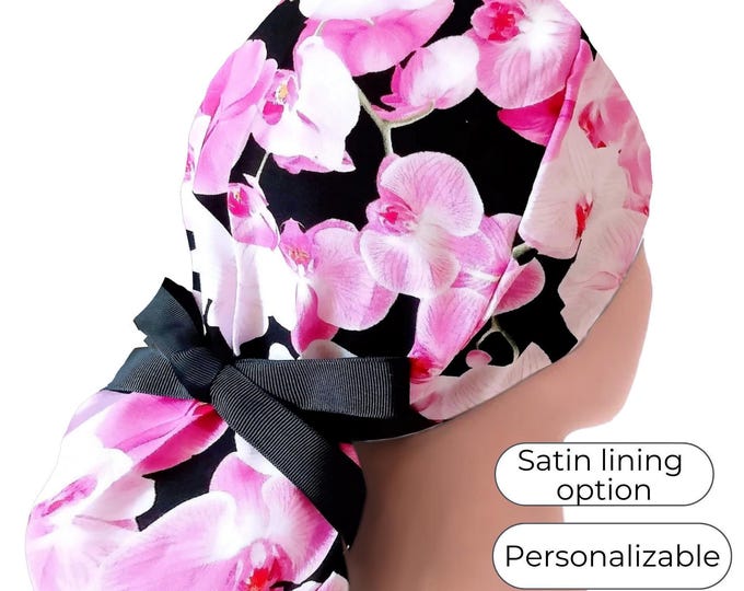 Orchid - Ponytail Scrub Cap for Women - Surgical Cap with Satin Lining option -