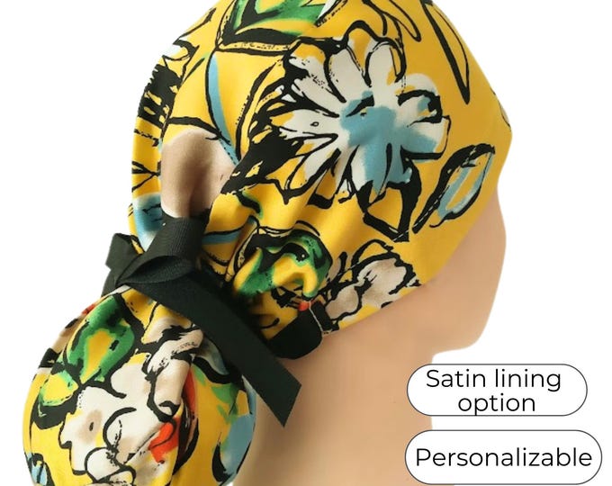Colorful Ponytail Scrub Cap for Women - Floral Surgical Cap with Ponytail Holder - FifthCraftyStreet