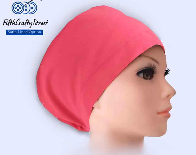 Coral - Euro Scrub Cap for Women - Adjustable - Satin Lined Scrub Cap - FifthCraftyStreet