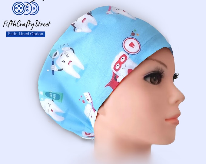 Brush Teeth - Euro Scrub Cap - Adjustable - Satin Lined Scrub Cap option - FifthCraftyStreet