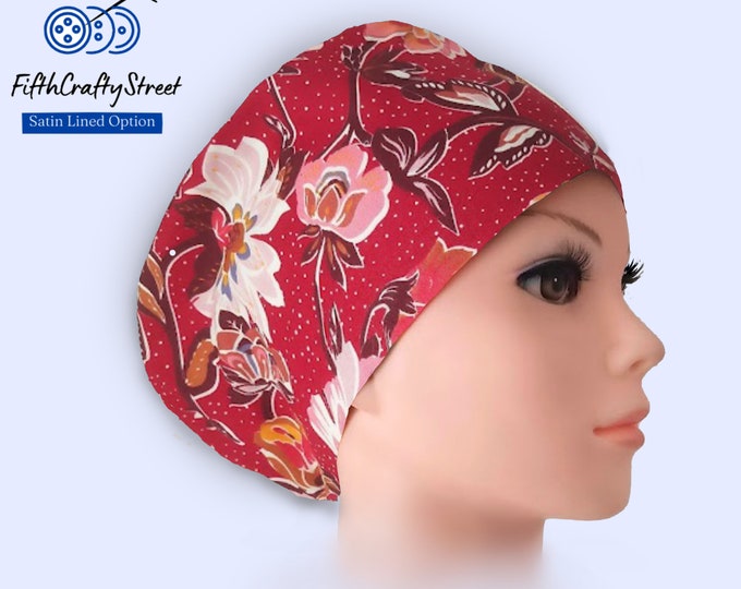 Euro Scrub Cap for Women - Lightweight Cotton - Satin Lining option - FifthCraftyStreet