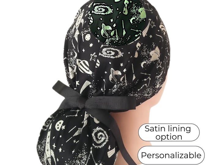 Glow-in-the Dark - Space -  Satin Lined Surgical Cap - FifthCraftyStreet