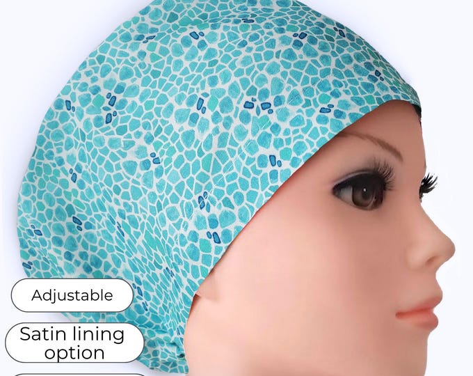 Sea Glass Mosaic Euro Scrub Cap, Satin Lining Option, Personalizable