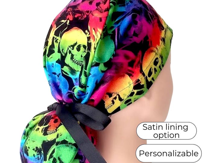 Scrub Cap for Women Ponytail - Surgical Cap Halloween - Satin Lined option - FifthCraftyStreet