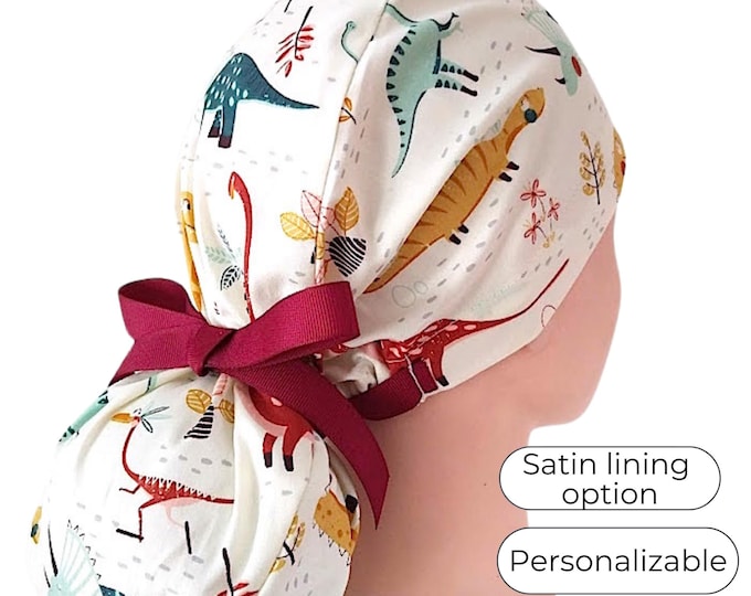 Dinosaurs Surgical Cap with Silky Satin Lining option - FifthCraftyStreet