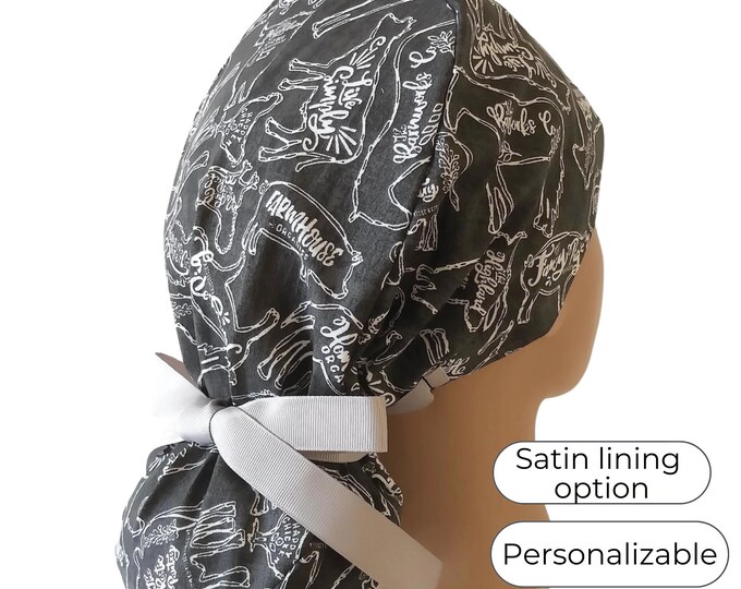 Farmhouse Organic Ponytail Scrub Cap for Women - Surgical Cap with Satin Lining Option - FifthCraftyStreet