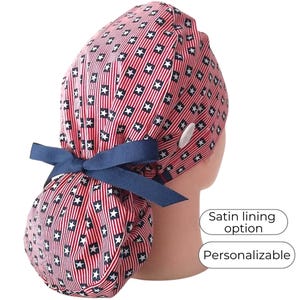 scrub cap for women ponytail, surgery caps, surgical cap, American flag -