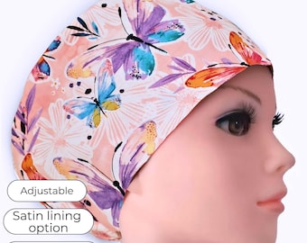 Butterfly Euro Scrub Cap: Satin Lining Option, Personalized Nurse Hat