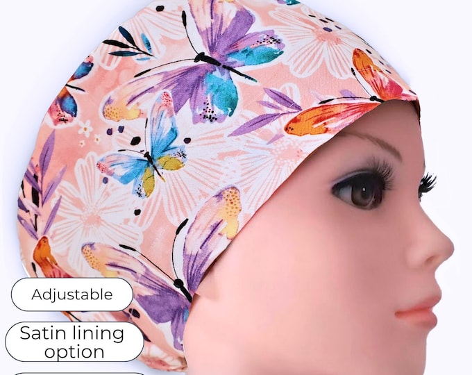 Butterfly Euro Scrub Cap: Satin Lining Option, Personalized Nurse Hat