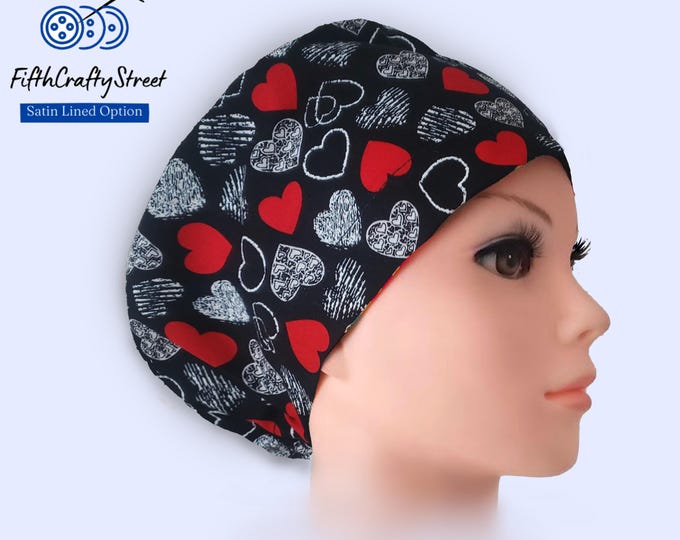 Sweet Hearts - Euro Scrub Cap - Adjustable - Satin Buttons Lined option
