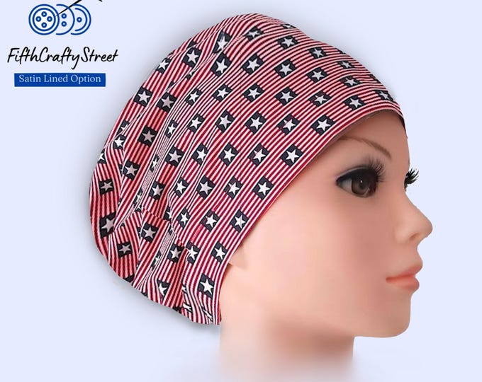 Euro Scrub Cap - Adjustable by toggle - Satin Lining option - American Flag