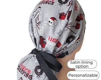Halloween Ponytail Scrub Cap for Women - Surgical Cap with Silky Satin Lining
