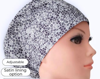 Slate Mosaic Euro Scrub Cap, Satin Lining Option, Personalizable