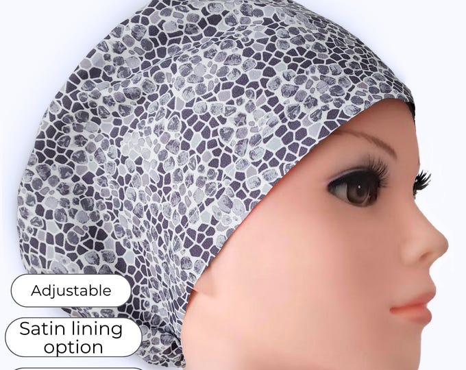 Slate Mosaic Euro Scrub Cap, Satin Lining Option, Personalizable