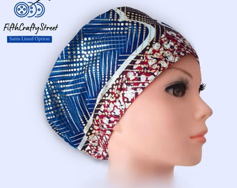 Casquette Euro Scrub - Imprimé africain avec paillettes - Ajustable - Option doublée de satin