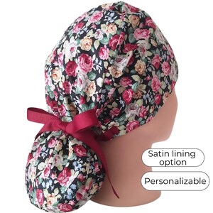 Scrub Caps for women - Floral Surgical Cap - Satin Lined Option - FifthCraftyStreet