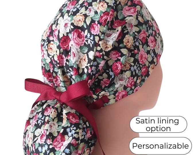 Scrub Caps for women - Floral Surgical Cap - Satin Lined Option - FifthCraftyStreet