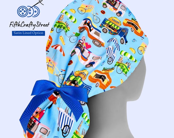 Tacos Hot Dog Ponytail Scrub Cap for Women - Surgical Cap Satin Lined Option - FifthCraftyStreet
