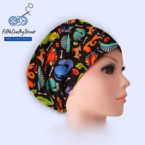 Dinosaurs Euro Scrub Cap - Adjustable - Satin Lined Scrub Cap - FifthCraftyStreet