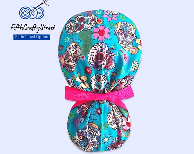Day of the Dead Scrub Cap - Sugar Skull blue - FifthCraftyStreet