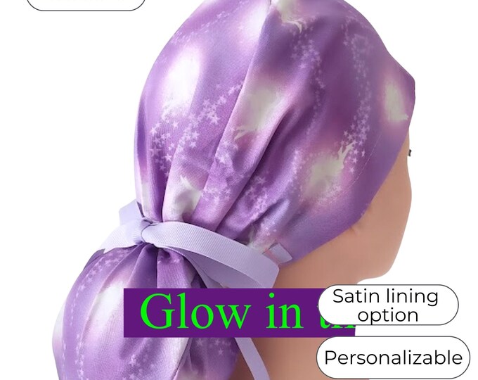 Glow in the Dark Scrub Cap Ponytail - Satin Lined option - FifthCraftyStreet