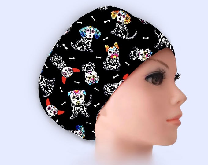 Euro Scrub Cap - Adjustable - Satin Lining option - Day of the Dead -